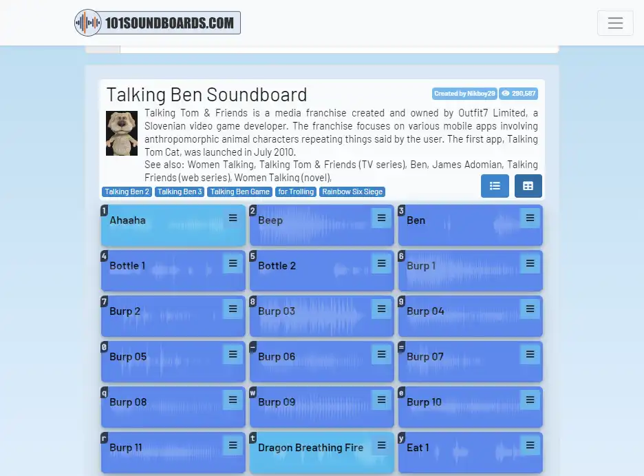 Compilation of 100 sound variations of Talking BEN 