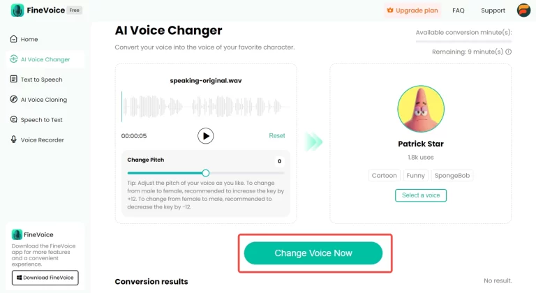 click Change Voice Now