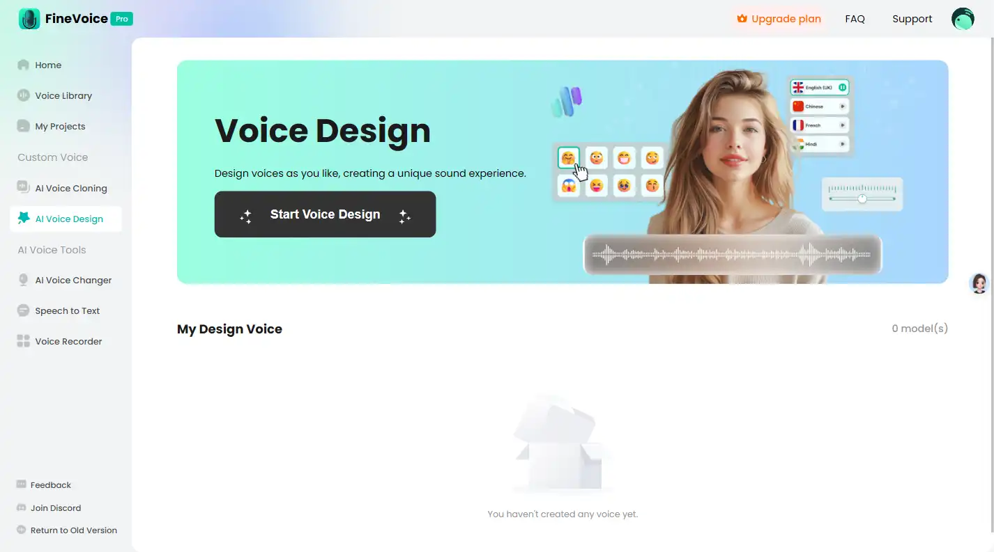 FineVoice ai voice design interface