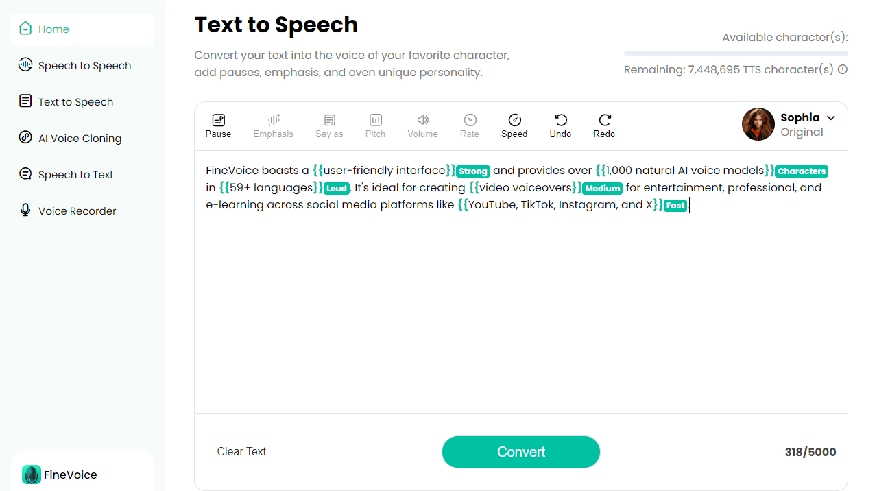 FineVoice Text to Speech