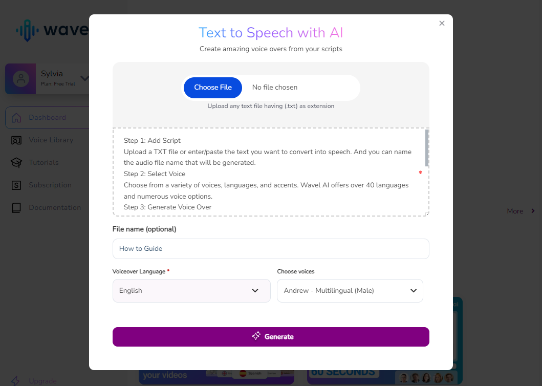 How to convert text to speech with Wavel AI