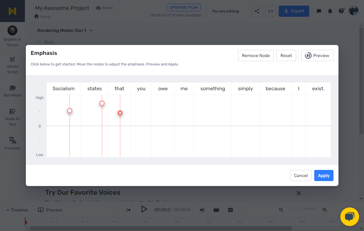 Murf emphasis adjustment tool