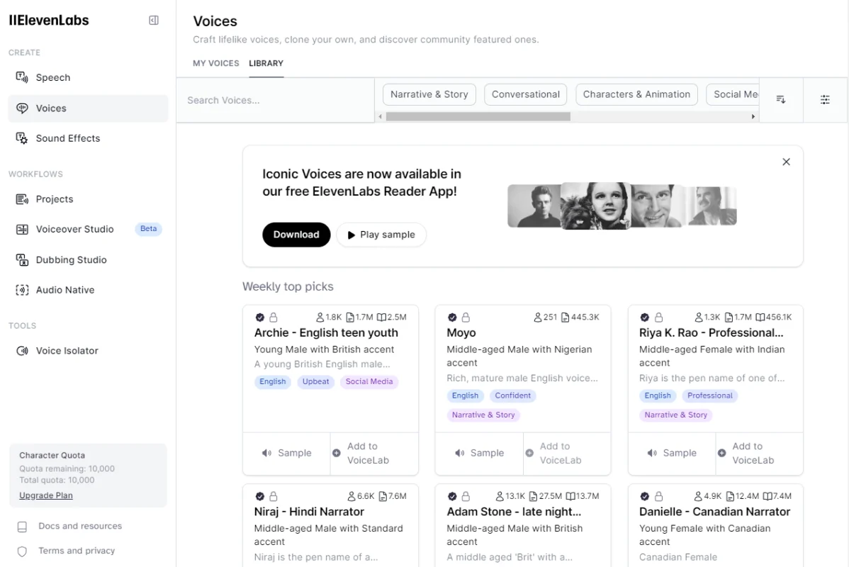 ElevenLabs Voice Library
