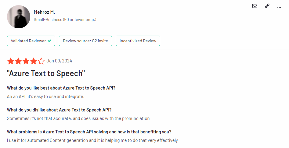 Source: https://www.g2.com/products/azure-text-to-speech-api/reviews/azure-text-to-speech-api-review-9094613